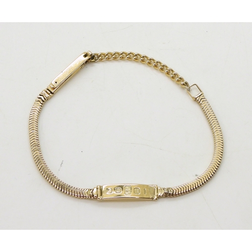 762 - A 9ct gold ingot style bracelet, minimum length 17.2cm, max 18cm, weight 11gms