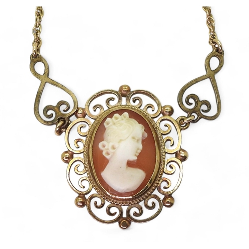 766 - A 9ct gold cameo necklace, length 44cm, weight 8.6gms