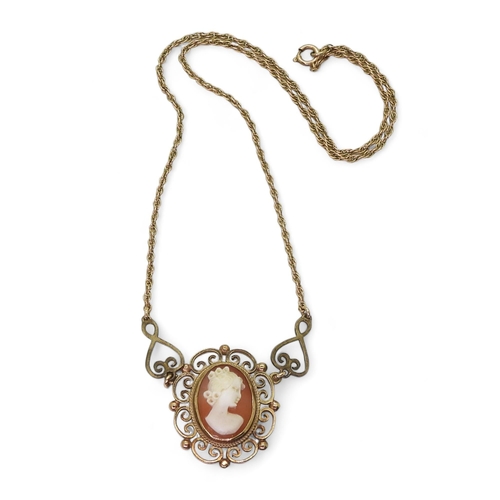 766 - A 9ct gold cameo necklace, length 44cm, weight 8.6gms