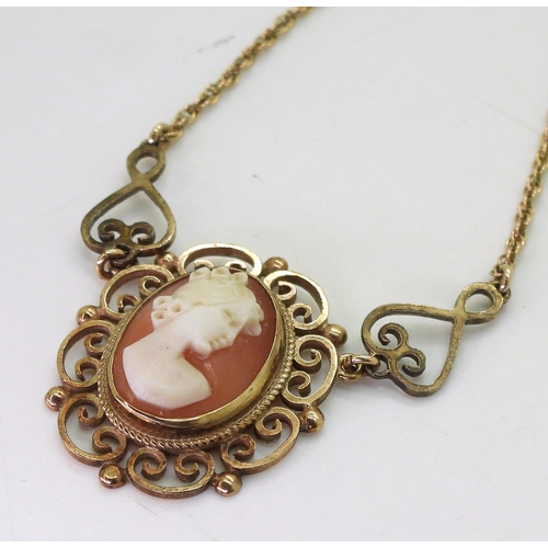 766 - A 9ct gold cameo necklace, length 44cm, weight 8.6gms