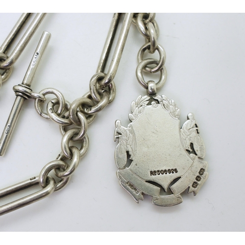 941 - A silver fancy link silver fob chain with attached medallion, length 38cm