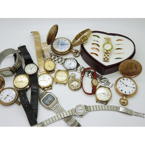 948C - A collection of wristwatches and pocket watches to include a Trenton Watch Co, gold plated full hunt... 