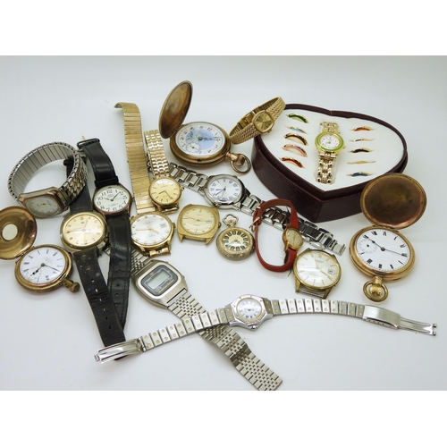 948C - A collection of wristwatches and pocket watches to include a Trenton Watch Co, gold plated full hunt... 