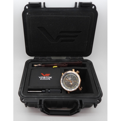 949 - A Vostok Europe, LUNOKHOD gents wristwatch, with gunmetal and silver colour dial, copper coloured ca... 