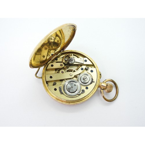 752 - A 14k gold fob watch converted for wristwear, diameter 3.5cm, weight including mechanism 34.8gms