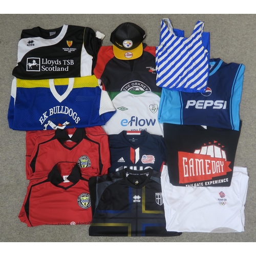 574 - A large collection of sports clothing, with teams to include St. Johnstone, Greenock Morton, Kilmarn... 