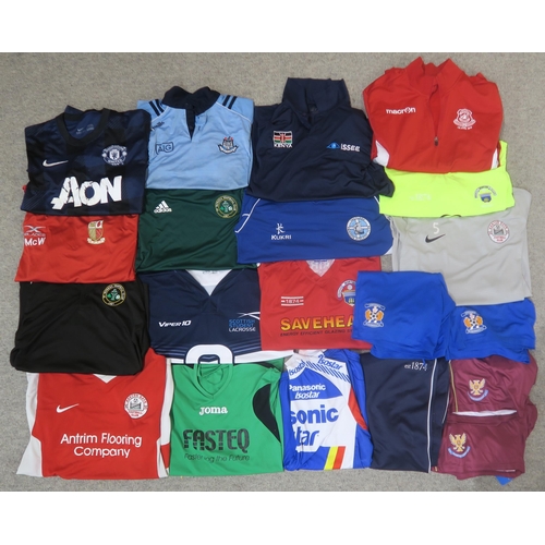 574 - A large collection of sports clothing, with teams to include St. Johnstone, Greenock Morton, Kilmarn... 