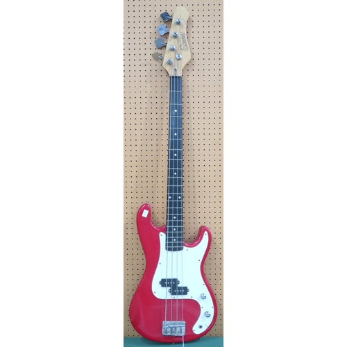 431 - ENCORE an bass guitar in cherry red with white scratch plate