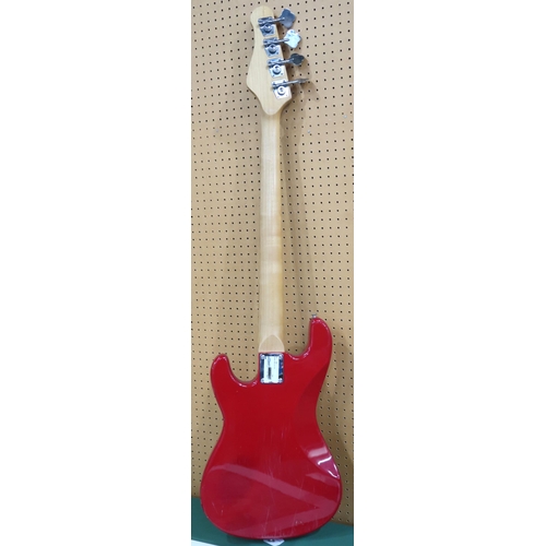 431 - ENCORE an bass guitar in cherry red with white scratch plate