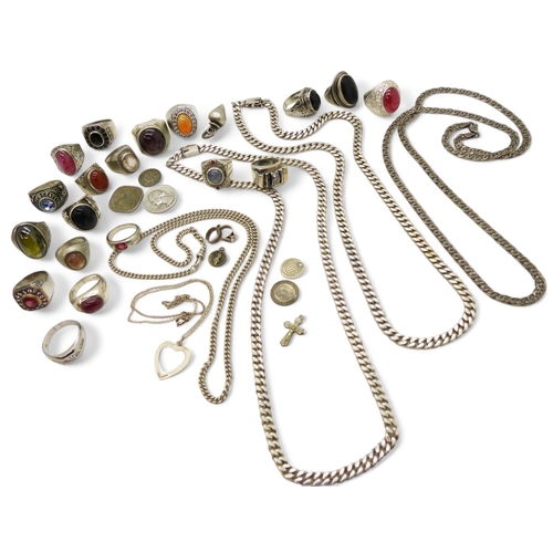 883 - A collection of silver and white metal jewellery to include curb chain necklaces, an Italian double ... 