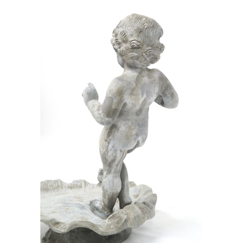 2001 - A LATE 19TH/EARLY 20TH CENTURY LEAD CHERUB BIRD BATHwith cherubim figure standing on scalloped shell... 