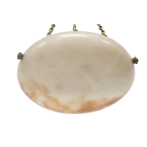 2002 - A CONTINENTAL ALABASTER PLAFFONIER with foliate decorated brass hanging fixtures, 36cm diameter... 