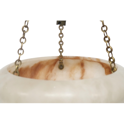 2002 - A CONTINENTAL ALABASTER PLAFFONIER with foliate decorated brass hanging fixtures, 36cm diameter... 