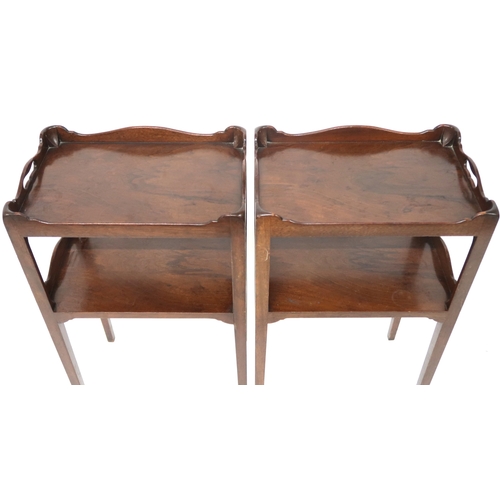 2003 - A PAIR OF EARLY 20TH CENTURY MAHOGANY TWO TIER BEDSIDE TABLES IN THE MANNER OF WHYTOCK & REID wi... 