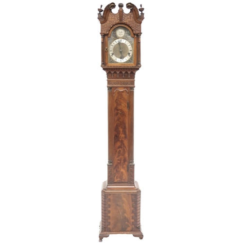 2008 - A LATE 19TH/EARLY 20TH CENTURY TEMPUS FUGIT GRANDDAUGHTER CLOCK with arched brass ormolu mounted fac... 