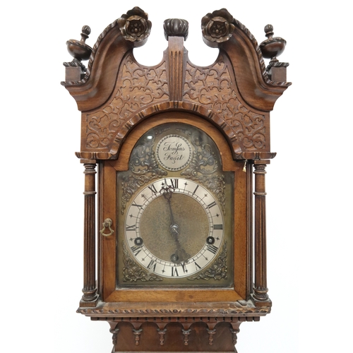 2008 - A LATE 19TH/EARLY 20TH CENTURY TEMPUS FUGIT GRANDDAUGHTER CLOCK with arched brass ormolu mounted fac... 