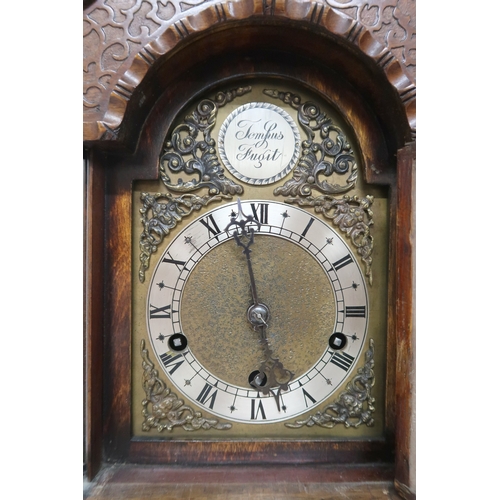 2008 - A LATE 19TH/EARLY 20TH CENTURY TEMPUS FUGIT GRANDDAUGHTER CLOCK with arched brass ormolu mounted fac... 