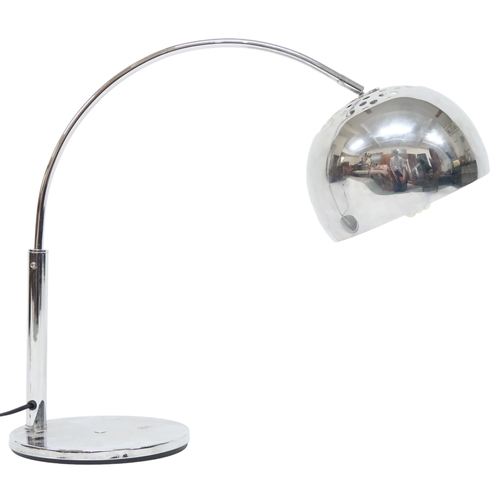 2101 - A 20TH CENTURY CHROME ARC STYLE TABLE LAMP with adjustable chromed shade suspended from arced arm on... 