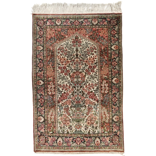 2171 - AN IVORY GROUND FINE PILE PALACE KASHAN TREE OF LIFE PATTERNED RUG with multicoloured floral urn pat... 