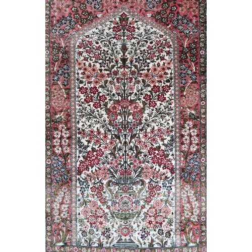 2171 - AN IVORY GROUND FINE PILE PALACE KASHAN TREE OF LIFE PATTERNED RUG with multicoloured floral urn pat... 