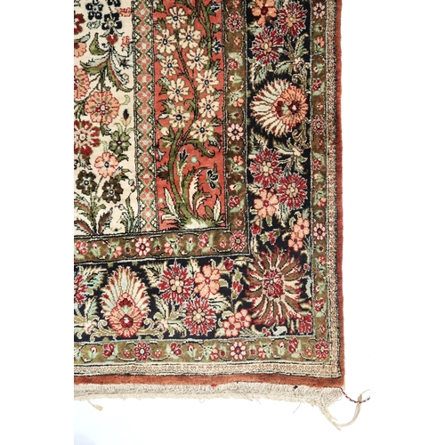 2171 - AN IVORY GROUND FINE PILE PALACE KASHAN TREE OF LIFE PATTERNED RUG with multicoloured floral urn pat... 