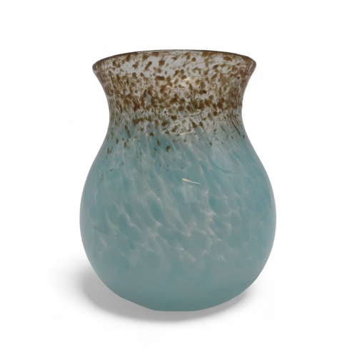 2205 - A MONART SA VII PATTERN VASEof bulbous form, in mottled pale blue and aventurine, 18cm high, togethe... 