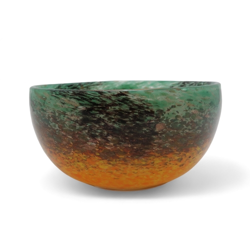 2206 - A MONART AF SHAPE BOWLin mottled orange and green with aventurine, 18cm diameter... 