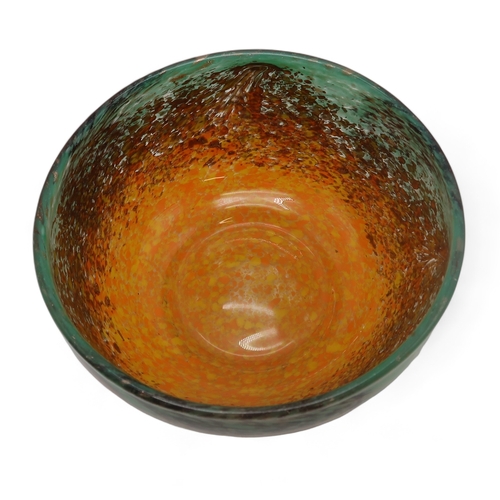 2206 - A MONART AF SHAPE BOWLin mottled orange and green with aventurine, 18cm diameter... 