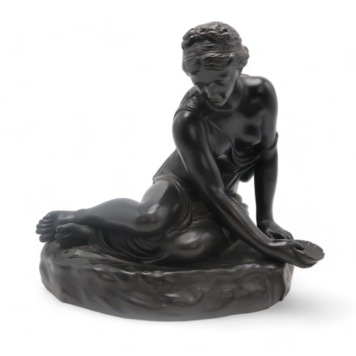 A 19TH CENTURY WEDGWOOD POLISHED BLACK BASALT FIGURE OF NYMPH AT WELL