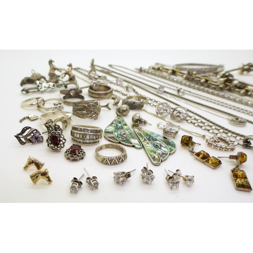 886 - Silver and white metal jewellery, including a silver marked locket set with Amethyst, a pair of 9ct ... 