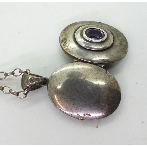 886 - Silver and white metal jewellery, including a silver marked locket set with Amethyst, a pair of 9ct ... 