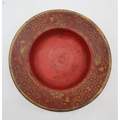 232A - A Canton bowl decorated with geishas, flowers and butterflies, together with a lacquered bowl and li... 