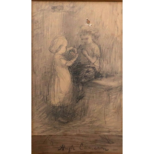 902 - HUGH CAMERON (SCOTTISH 1835-1918) PLAYTIME Pencil on paper, signed lower right, 20 x 12cm... 