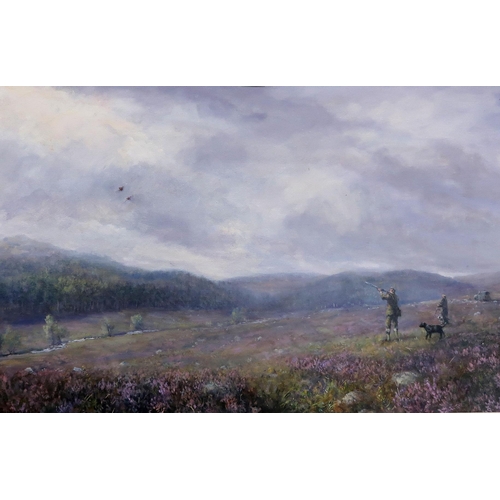 903 - HOWARD BUTTERWORTH (SCOTTISH b.1945) DUCK HUNTING Oil on canvas, signed lower left, 40 x 6... 