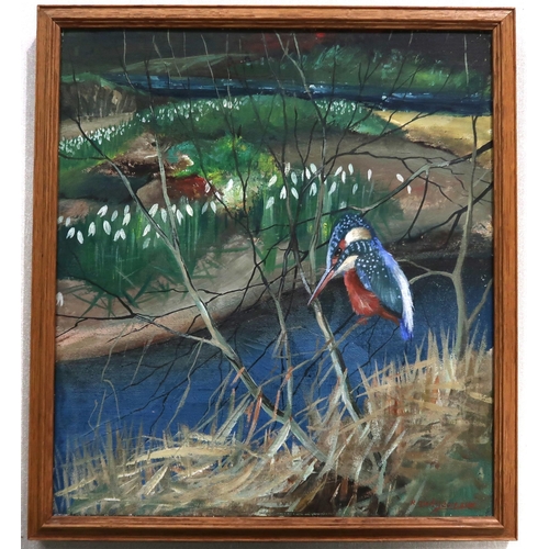 909 - RALSTON GUDGEON RSW (SCOTTISH 1910-1984) KINGFISHER Oil on board, signed lower right, 37 x... 