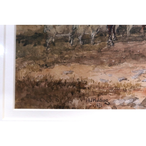 911 - HENRY JAMES HOLDING (ENGLISH 1833-1872) LIVESTOCK GRAZING Watercolour, signed lower left, ... 