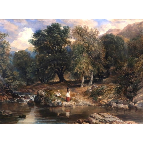 912 - 19th CENTURY SCHOOL REFRESHING AFTERNOON BY THE RIVER Watercolour, 52 x 71cm... 