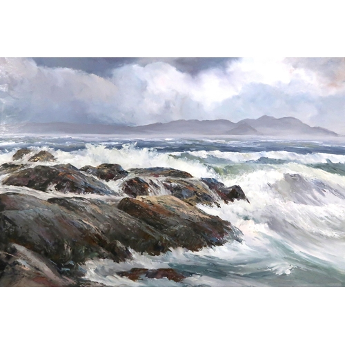 922 - HTM CRAIG (SCOTTISH 20thC)ARRAN FROM MAIDENSOil on board, signed lower left, 50 x 75cm (20 x 29.5