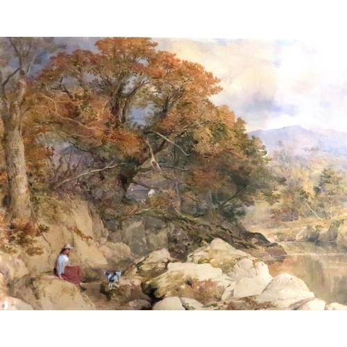 923 - BRITISH SCHOOL (19thC)GIRL AND DOG IN HIGHLAND LANDSCAPEWatercolour, signed with monogram lower left... 