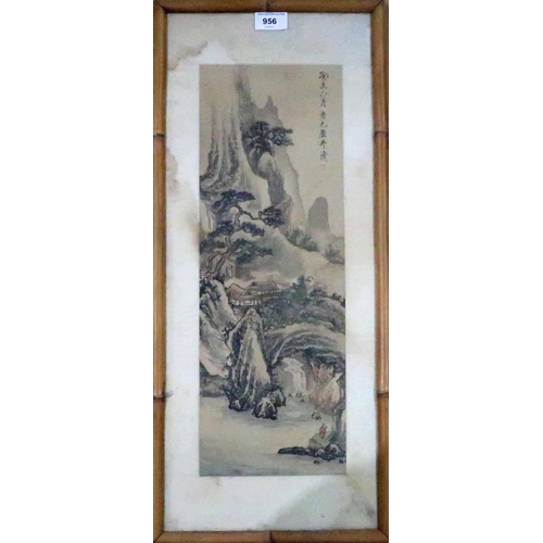 956 - A DECORATIVE 20thC THAI WATERCOLOUR 47 x 16.5cm (18.5 x 16.5