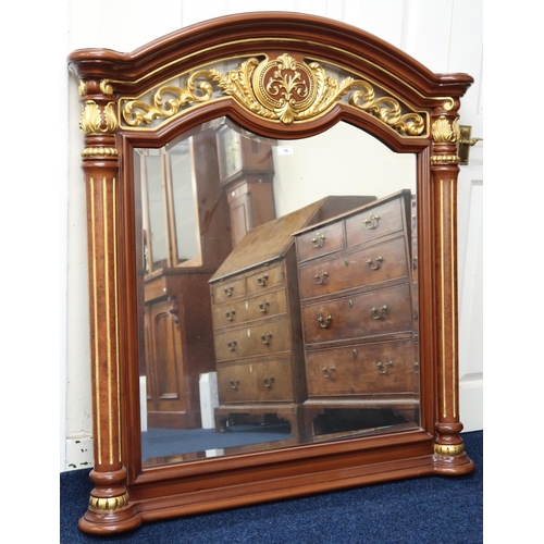 15 - A contemporary burr maple and gilt framed continental style pier mirror, 116cm high x 105cm wide