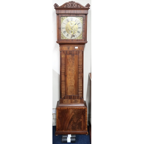 17 - A 19th century walnut veneered W.A. Doig Girvan longcase clock with brass face with silvered dial an... 