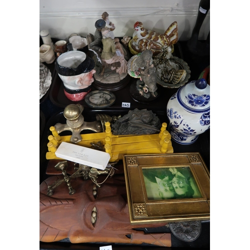 245 - A collection of decorative ceramics and glass including a hen egg nest, Black and White Scotch Whisk... 