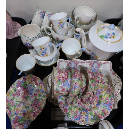 271 - A Grafton China Rose Bud pattern tea set, James Kent Apple Blossom chintz pieces, a Grafton coffee s... 