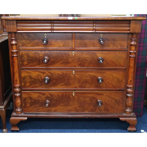 28 - A late Victorian mahogany Scotch style chest of drawers with three short frieze over two short over ... 