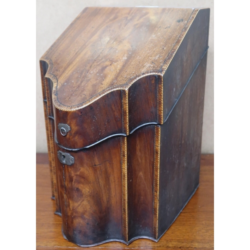 29 - A 19th century walnut veneered serpentine front knife box with hinged top concealing fitted interior... 