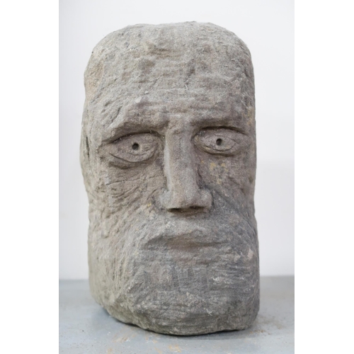 45 - A 20th century Eric Thorburn carved stone sculpture of a bearded man, 30cm high