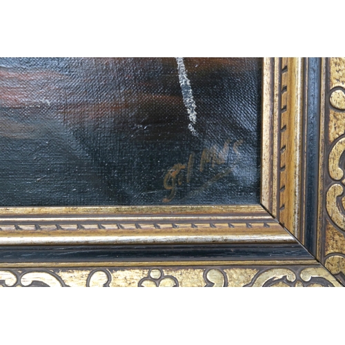 6 - A gilt framed oil on canvas depicting French ships at harbour, 92cm high x 171cm wide