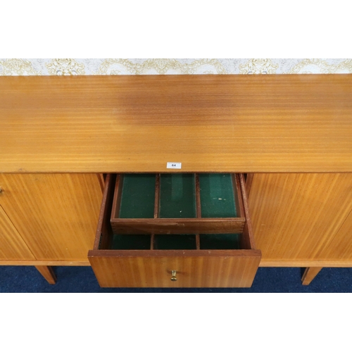 64 - A mid 20th century teak Vanson sideboard with three central drawers flanked by concertina doors on t... 