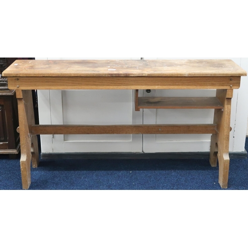 75 - An early 20th century pine refectory bench converted to a telephone table, 66cm high x 124cm wide x ... 